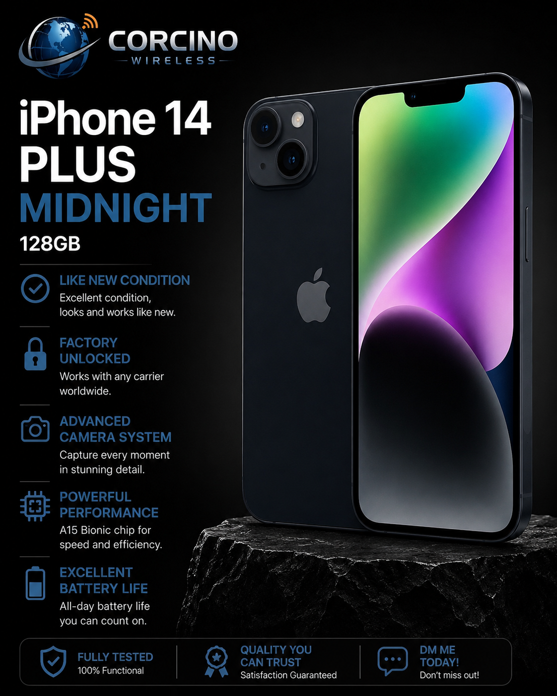 iPhone 14 Plus 128GB Unlocked Excellent Condition A2632